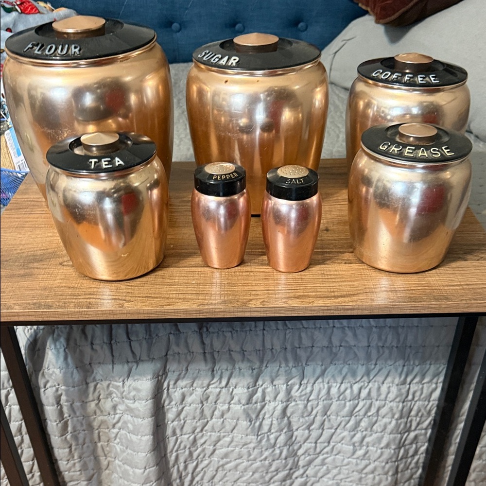 Vintage KROMEX Rose Gold Aluminum Copper Canister Set, Circa 1950, MCM Kitchen